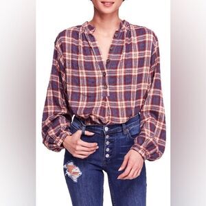 FREE PEOPLE | Northern Bound Plaid Shirt In Dark Red | size large